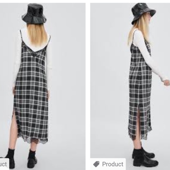 NWOT Zara checkered slip dress with lace - Picture 4 of 5